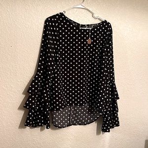 Size Large - flare sleeve polka dot blouse